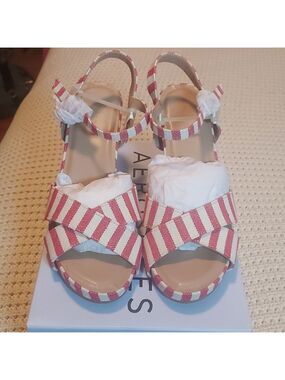 Aerosoles Pastel Wedge Sandal in Red Stripe NIB